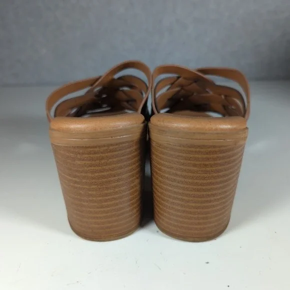 Solanz 7.5 M Sandals Brown Weaved‎ Block Heel Open Toe 90s Y2K - Picture 4 of 6